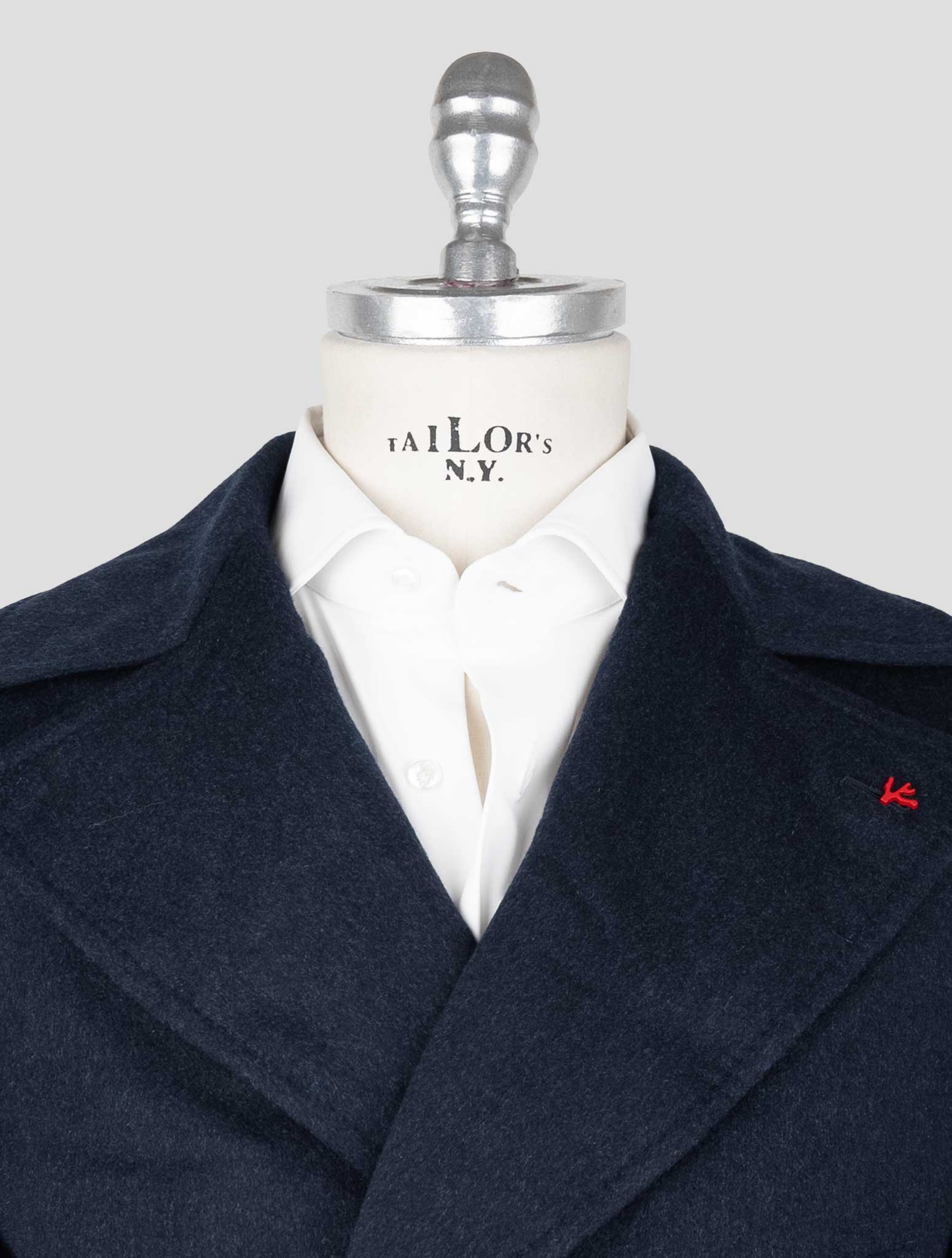 Isaia Blue Cashmere Double Breasted Coat