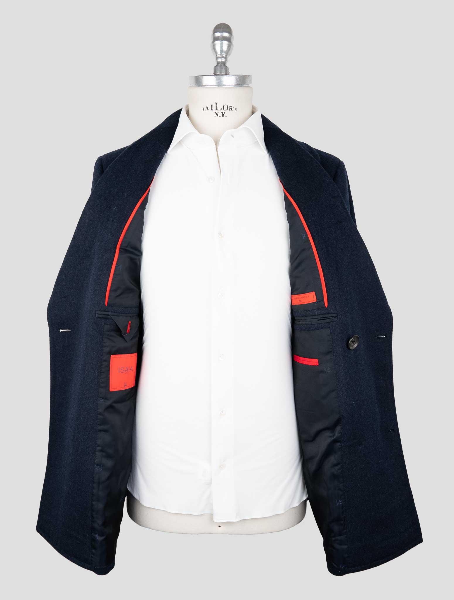 Isaia Blue Cashmere Double Breasted Coat