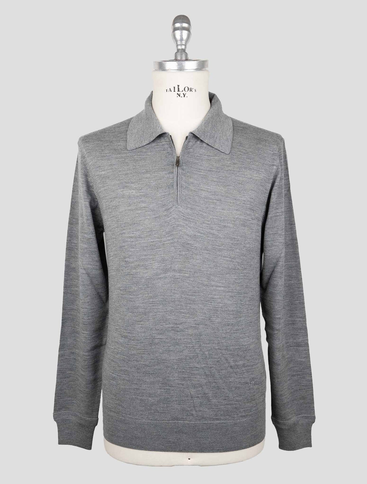 Isaia Gray Wool Sweater Polo Half Zip