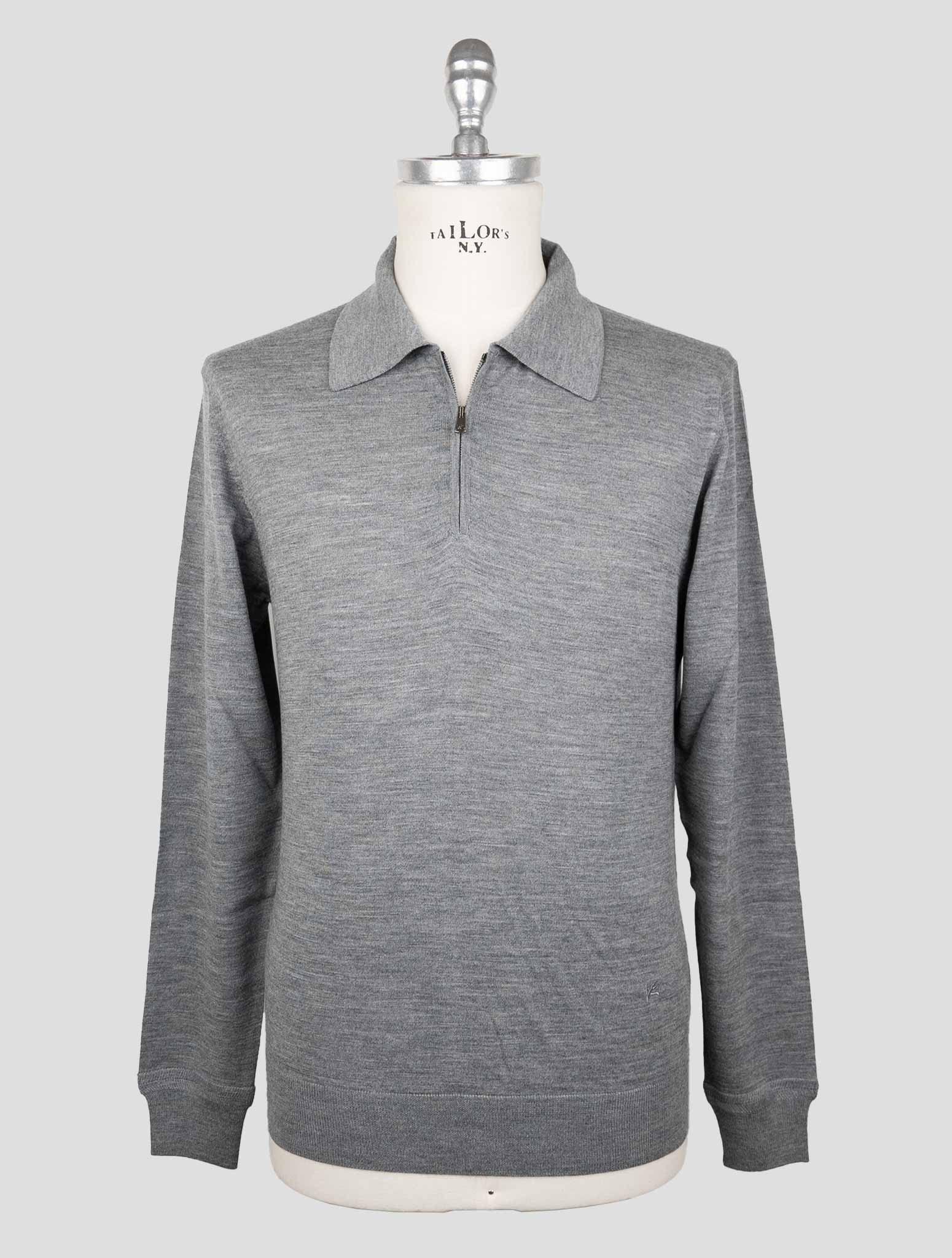 Isaia Gray Wool Sweater Polo Half Zip