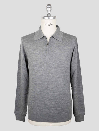 Isaia Gray Wool Sweater Polo Half Zip