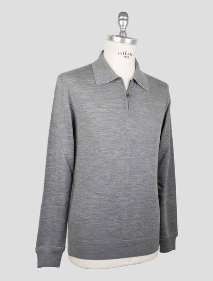 Isaia Gray Wool Sweater Polo Half Zip