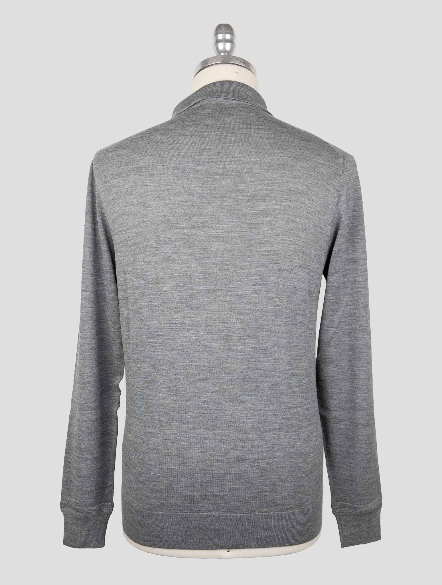 Isaia Gray Wool Sweater Polo Half Zip
