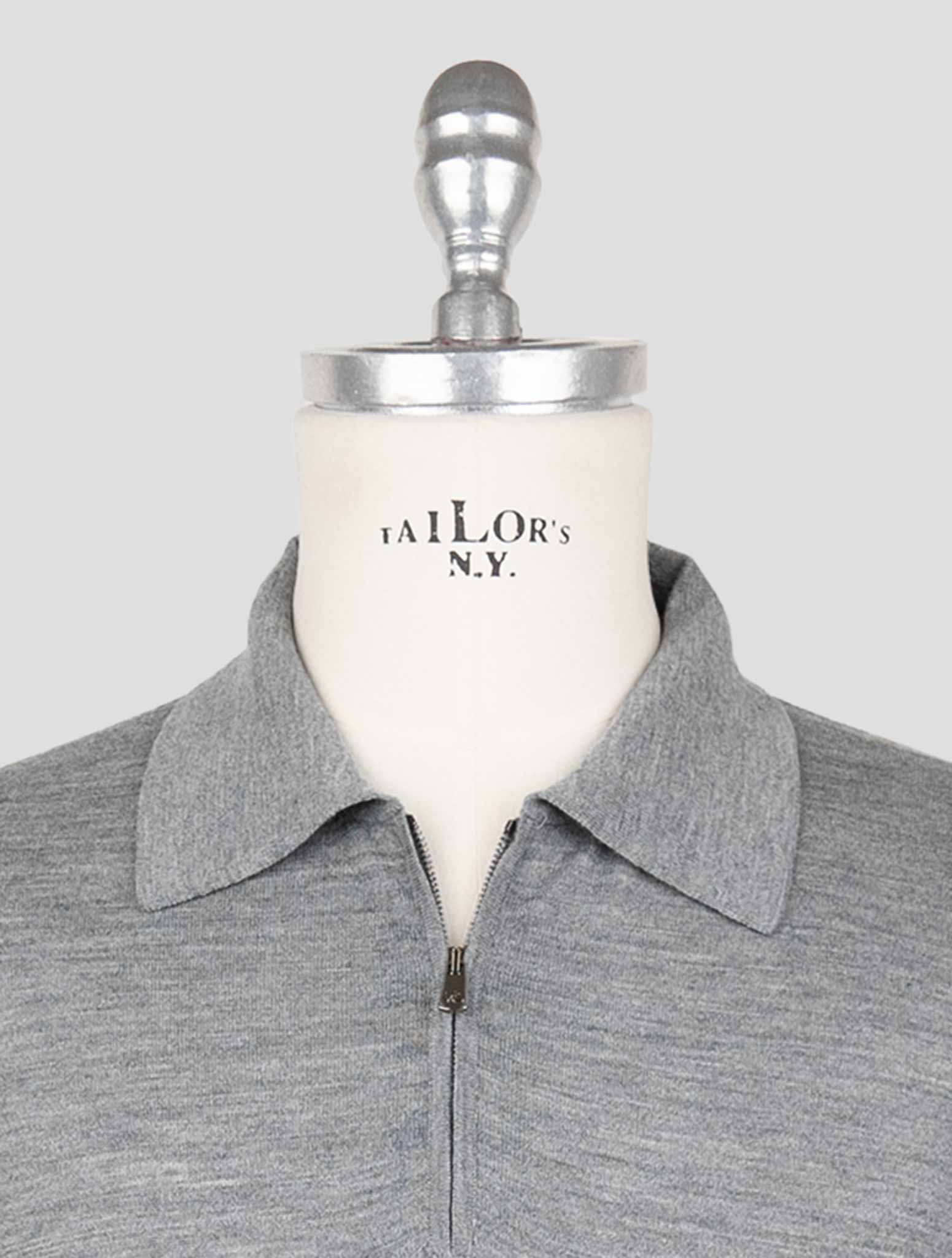 Isaia Gray Wool Sweater Polo Half Zip