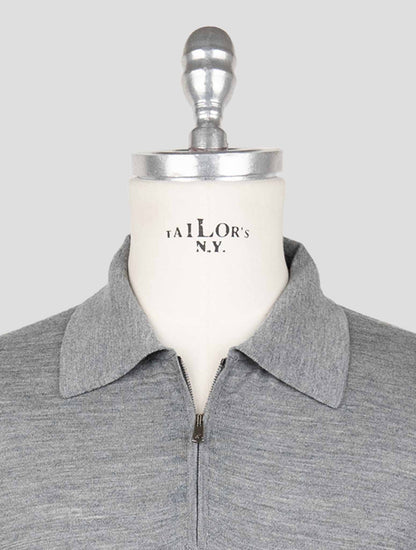 Isaia Gray Wool Sweater Polo Half Zip