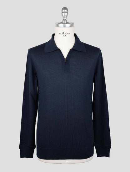 Isaia Blue Wool Sweater Polo Half Zip