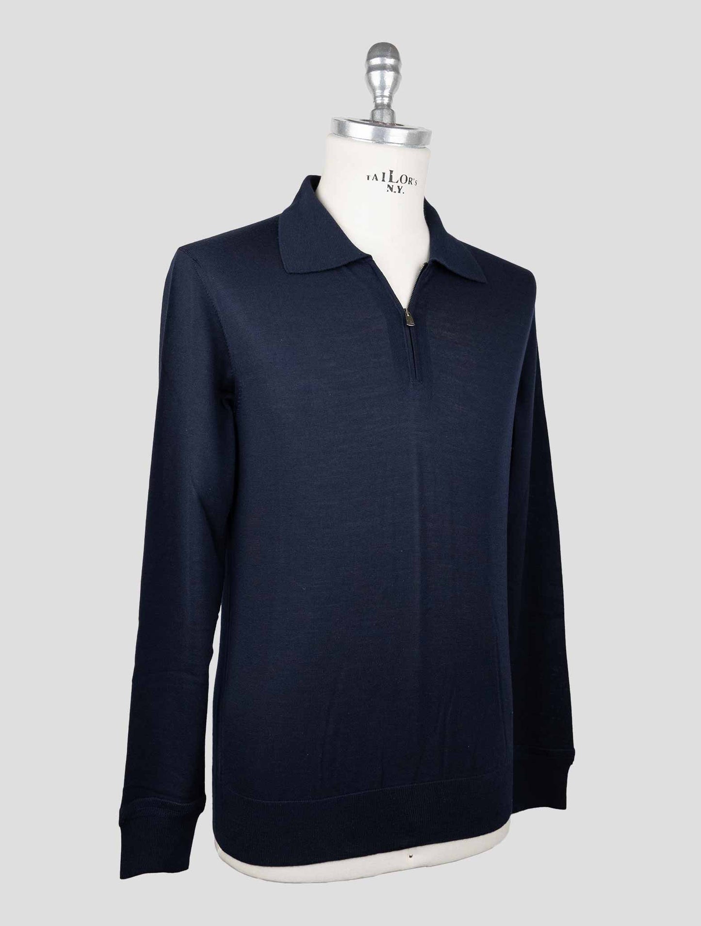 Isaia Blue Wool Sweater Polo Half Zip