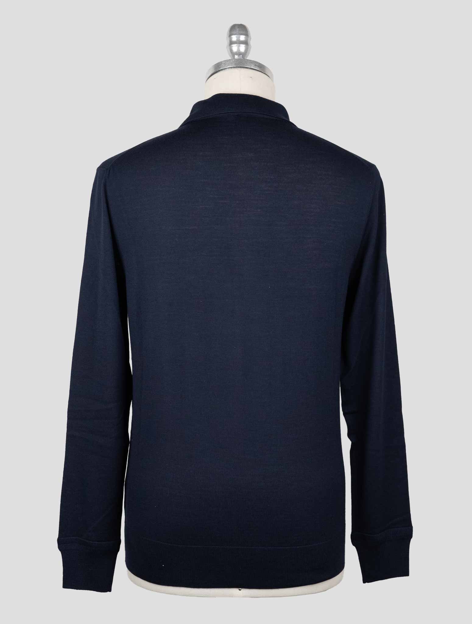Isaia Blue Wool Sweater Polo Half Zip