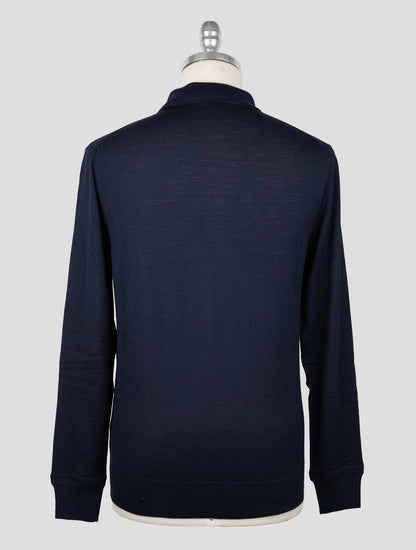 Isaia Blue Wool Sweater Polo Half Zip