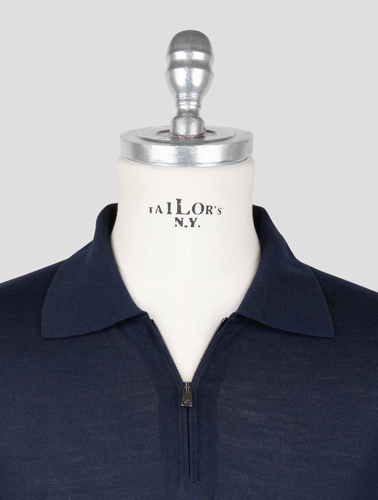 Isaia Blue Wool Sweater Polo Half Zip