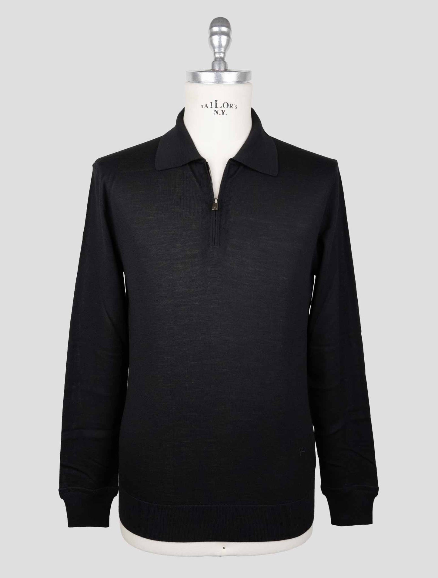 Isaia Black Wool Sweater Polo Half Zip