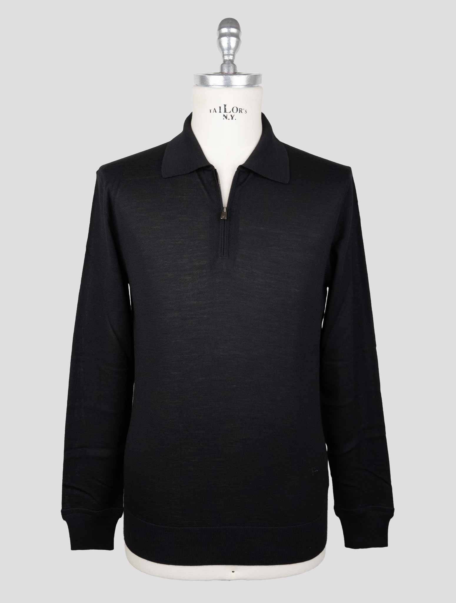 Isaia Black Wool Sweater Polo Half Zip