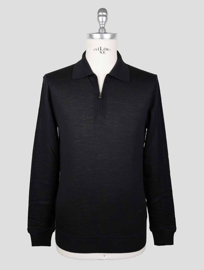 Isaia Black Wool Sweater Polo Half Zip