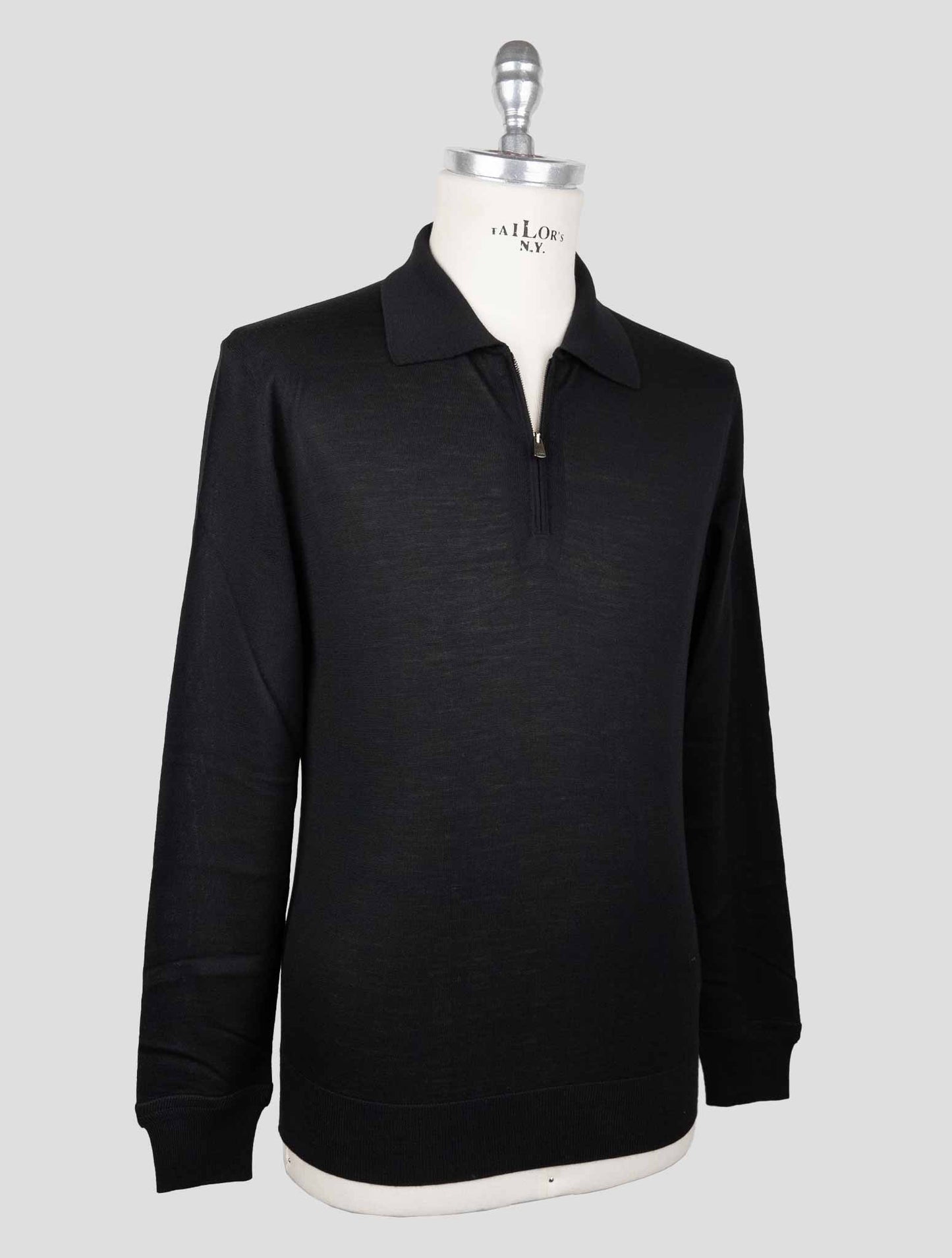 Isaia Black Wool Sweater Polo Half Zip
