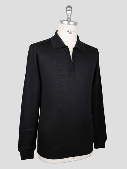 Isaia Black Wool Sweater Polo Half Zip