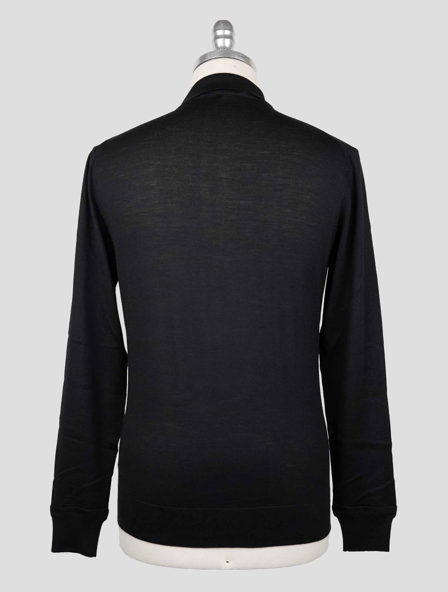 Isaia Black Wool Sweater Polo Half Zip