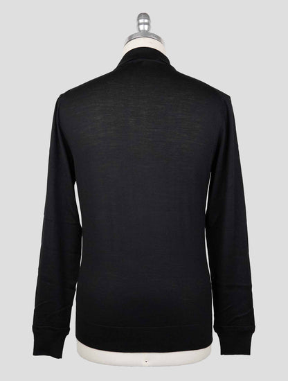 Isaia Black Wool Sweater Polo Half Zip