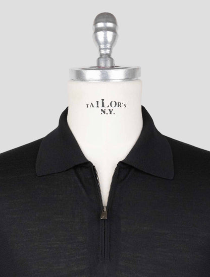 Isaia Black Wool Sweater Polo Half Zip