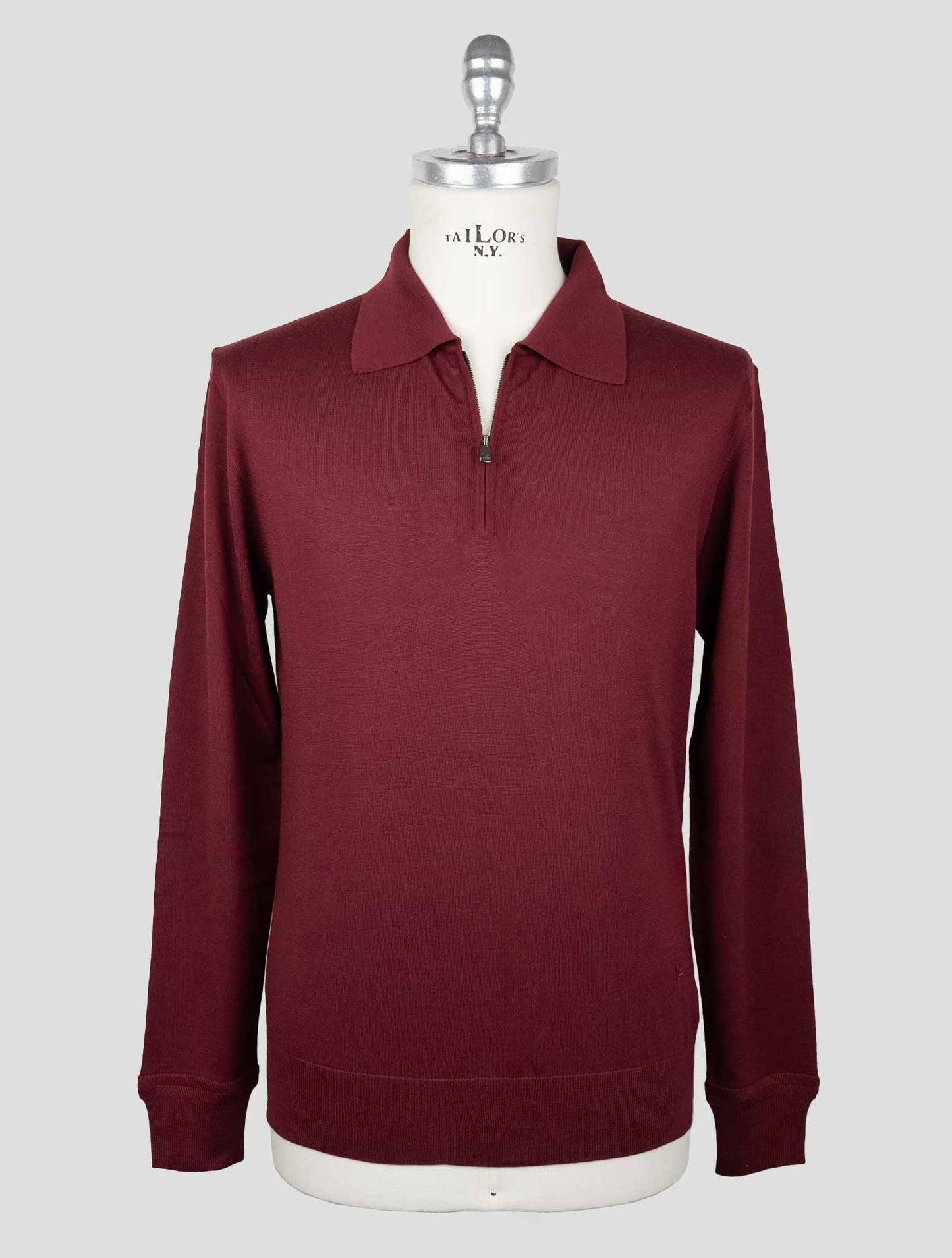 Isaia Burgundy Wool Sweater Polo Half Zip