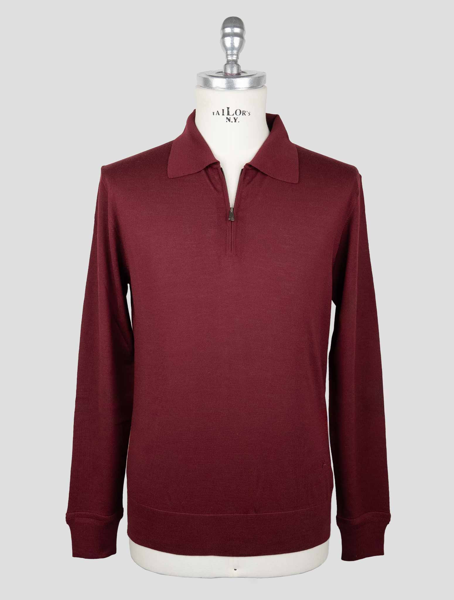 Isaia Burgundy Wool Sweater Polo Half Zip