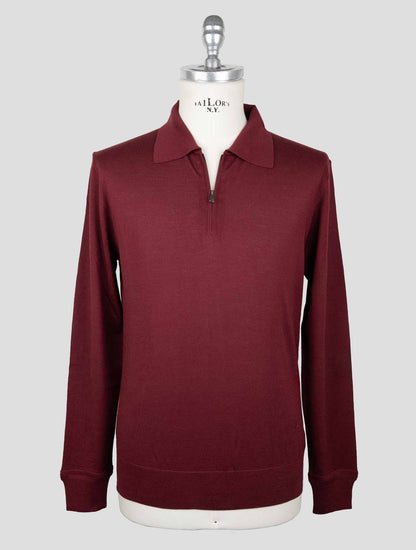 Isaia Burgundy Wool Sweater Polo Half Zip