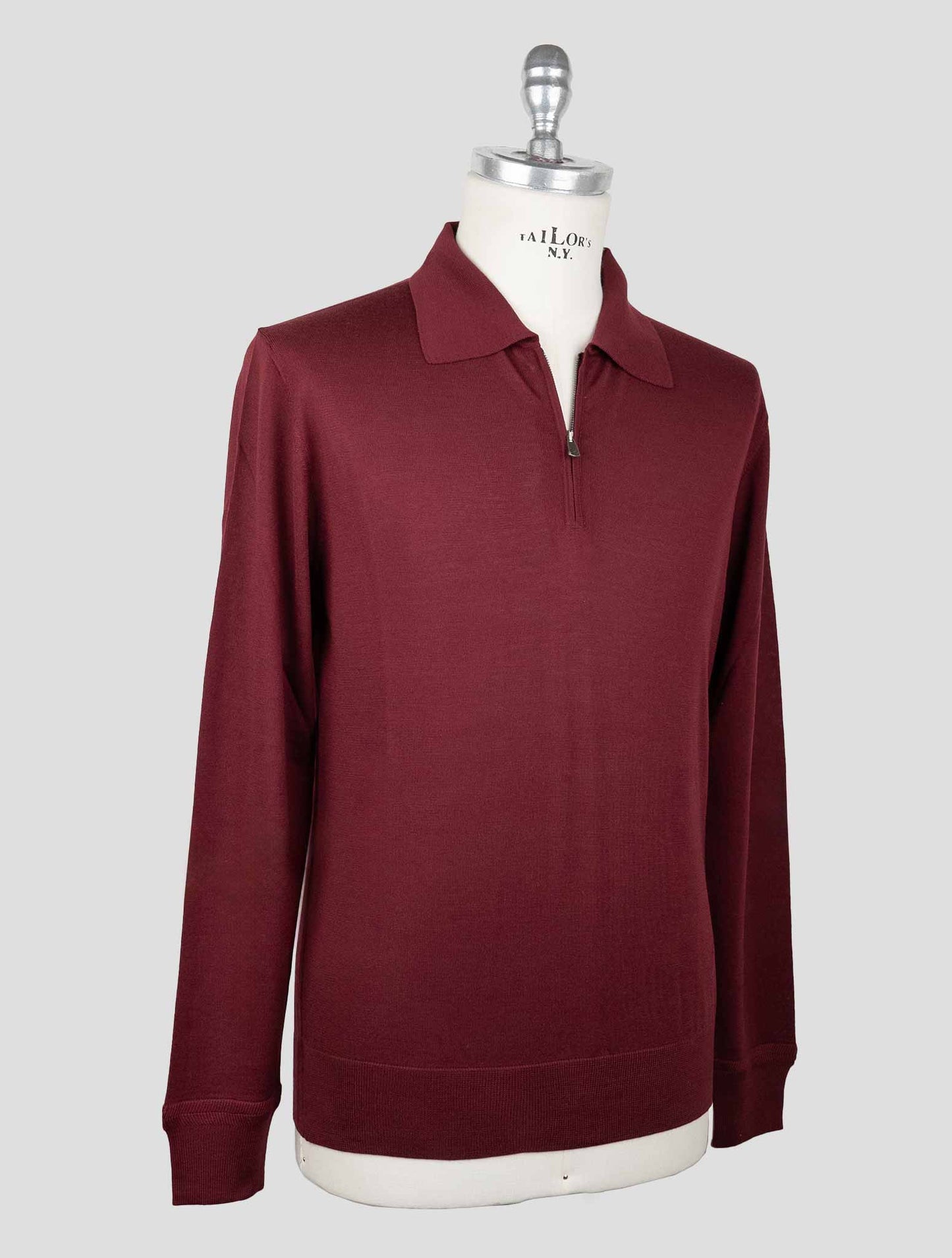 Isaia Burgundy Wool Sweater Polo Half Zip