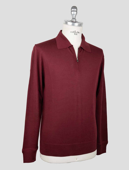 Isaia Burgundy Wool Sweater Polo Half Zip