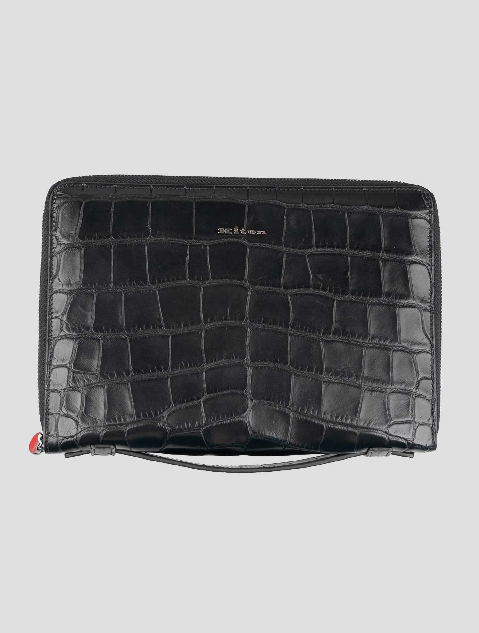 Kiton Black Leather Crocodile Docuent Holder