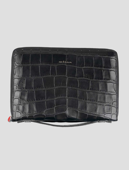 Kiton Black Leather Crocodile Docuent Holder