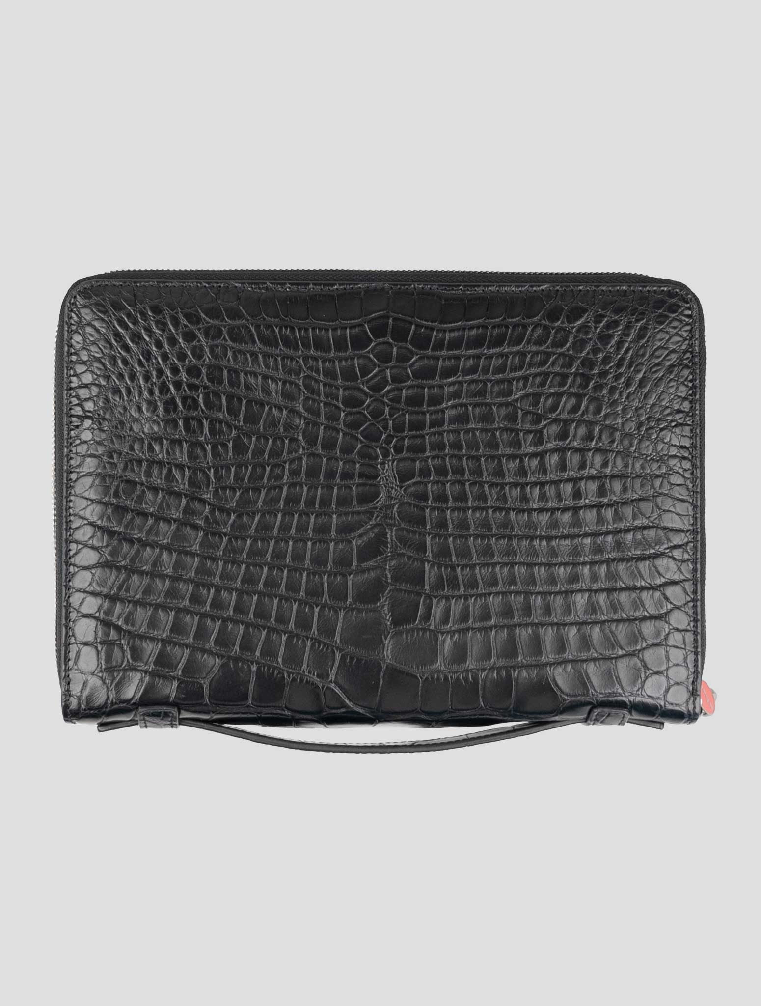 Kiton Black Leather Crocodile Docuent Holder