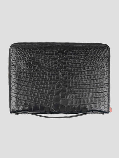 Kiton Black Leather Crocodile Docuent Holder