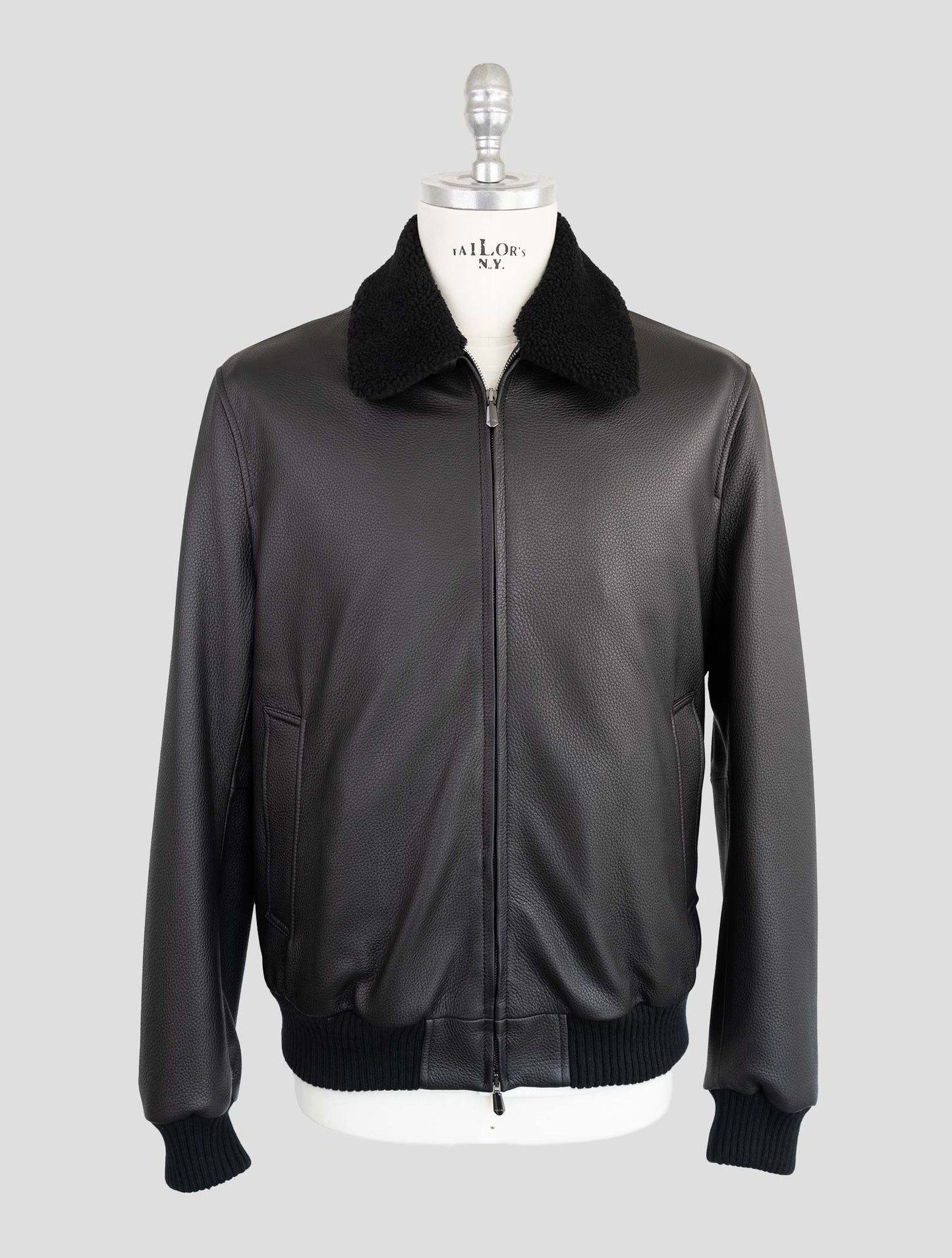 Cesare Attolini Black Leather Coat