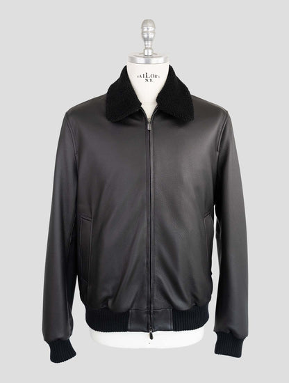 Cesare Attolini Black Leather Coat