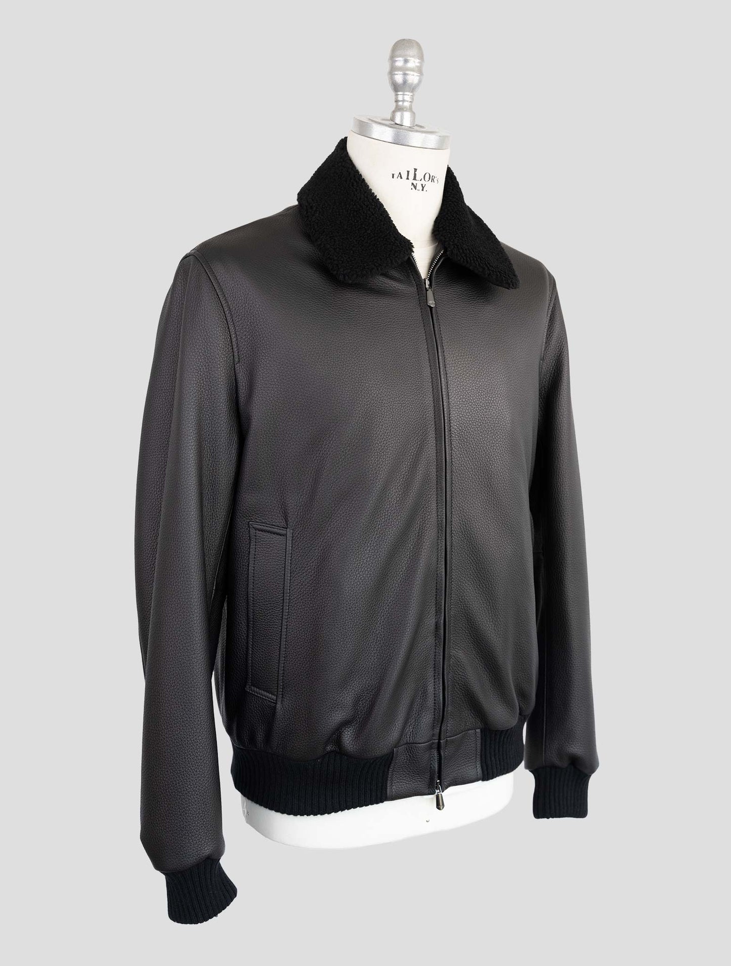 Cesare Attolini Black Leather Coat