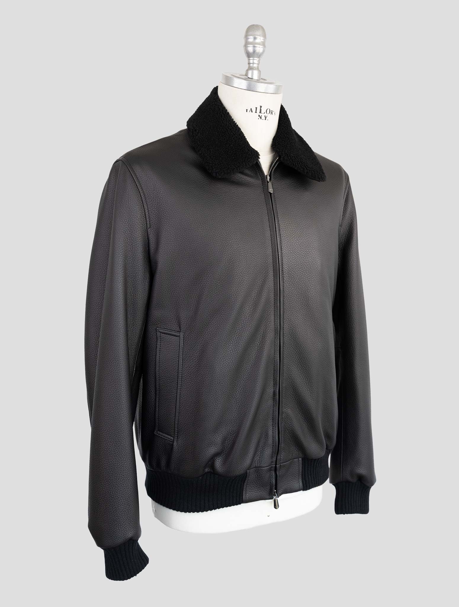 Cesare Attolini Black Leather Coat