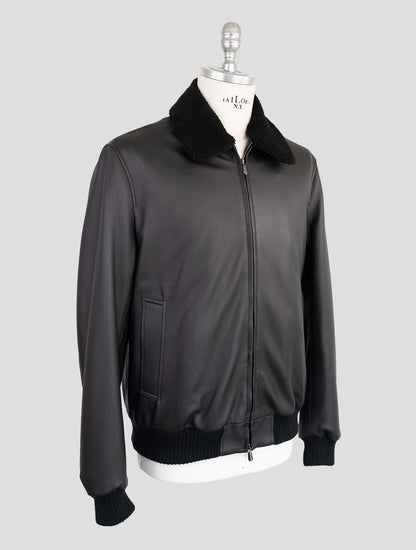 Cesare Attolini Black Leather Coat