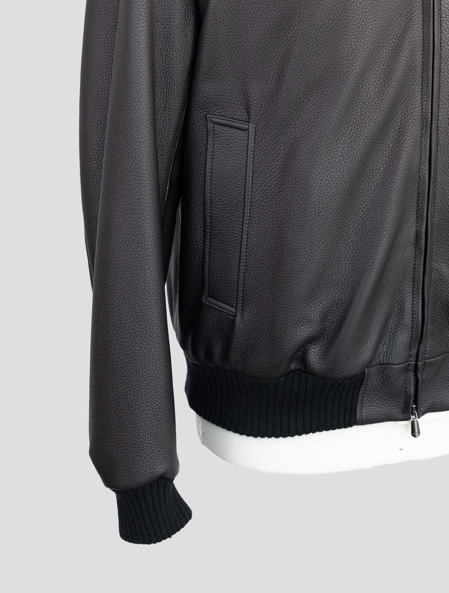 Cesare Attolini Black Leather Coat