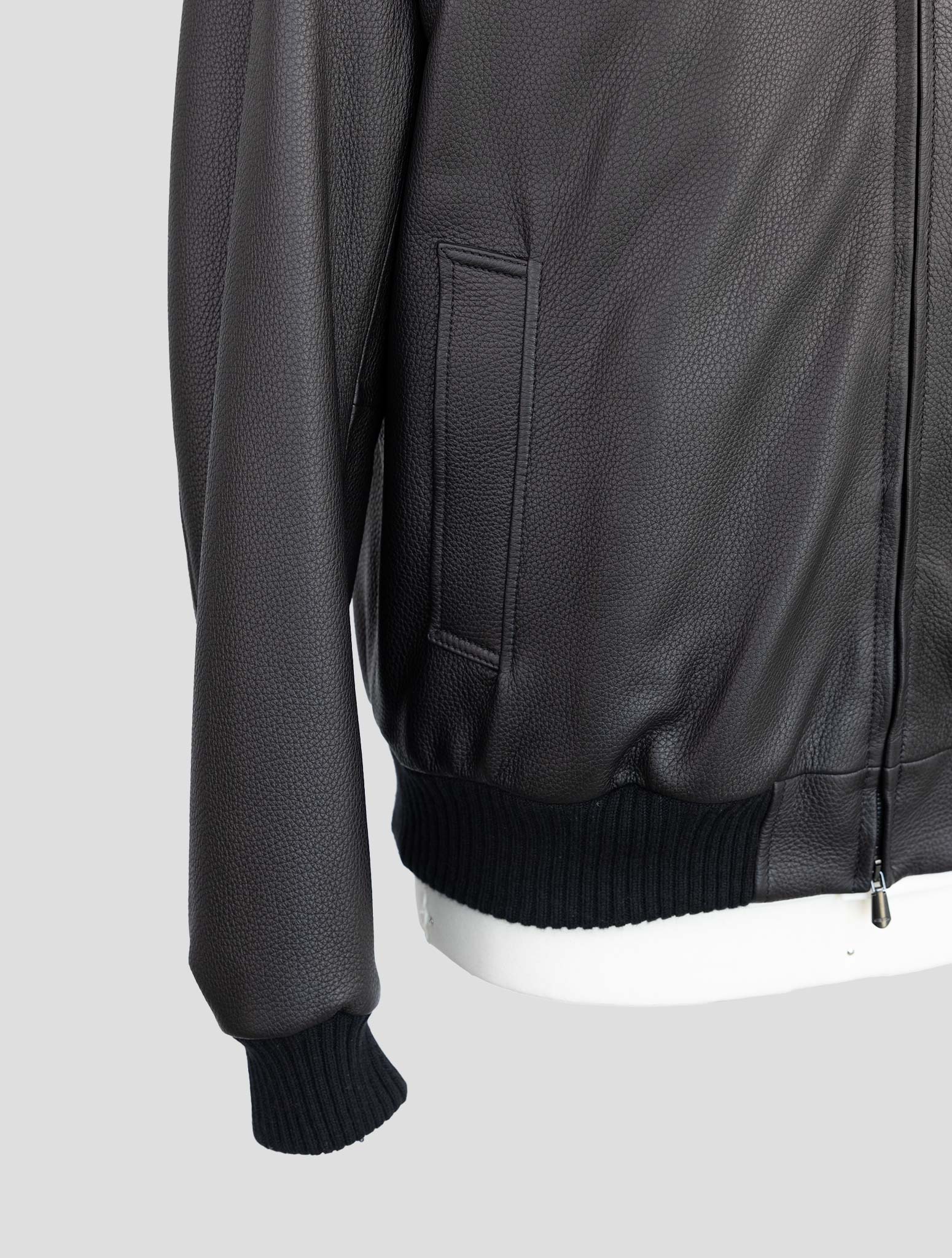 Cesare Attolini Black Leather Coat