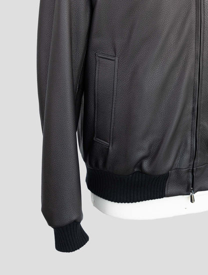 Cesare Attolini Black Leather Coat