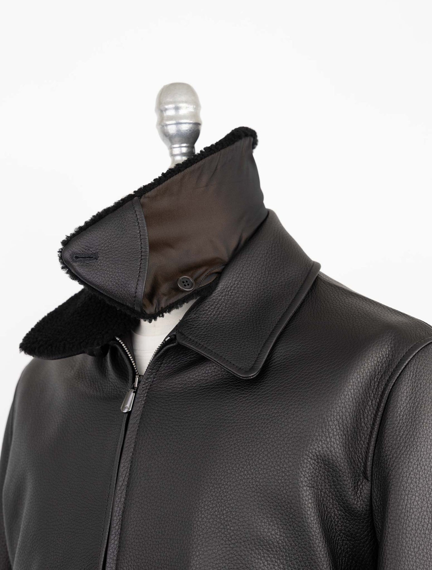 Cesare Attolini Black Leather Coat