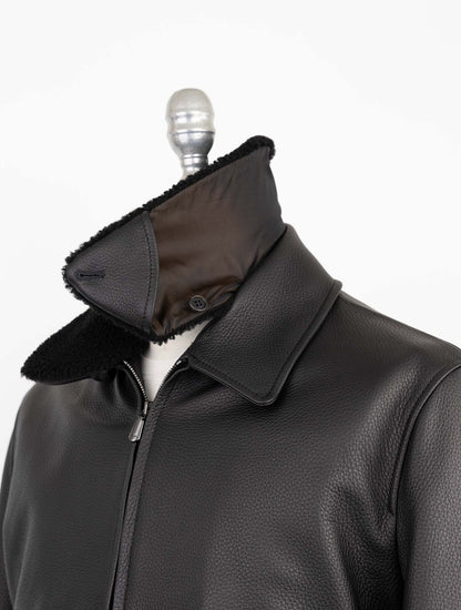 Cesare Attolini Black Leather Coat