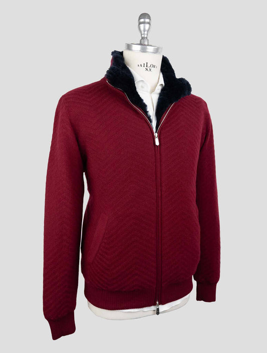 Svevo Burgundy Cashmere Fur Cashmere Sweater Coat