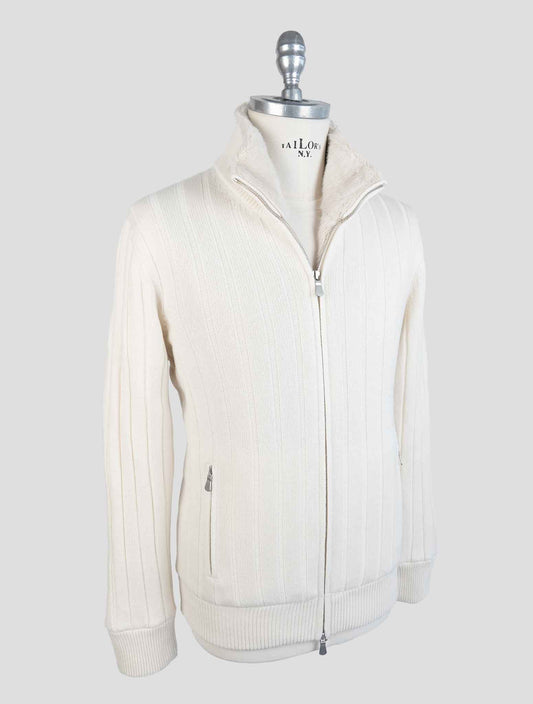 Barba Napoli White Cashmere With Fur Coat