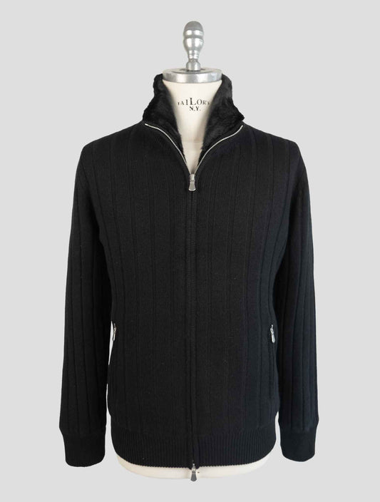 Barba Napoli Black Cashmere With Fur Coat