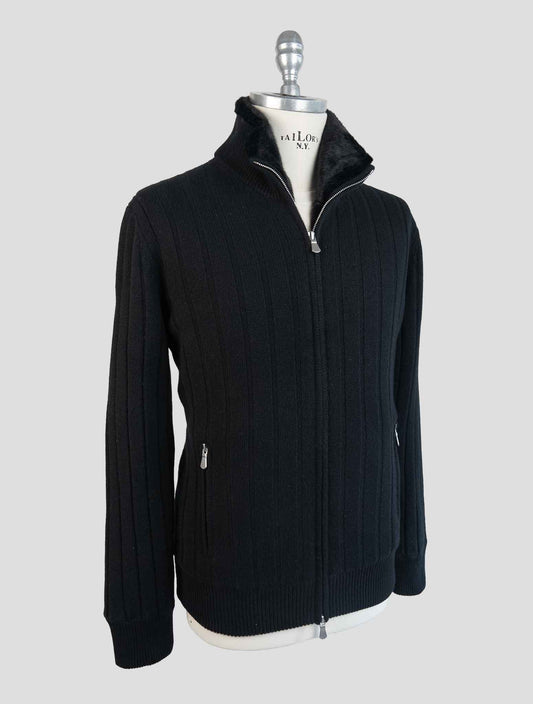 Barba Napoli Black Cashmere With Fur Coat