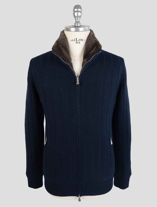 Barba Napoli Blue Cashmere With Fur Coat