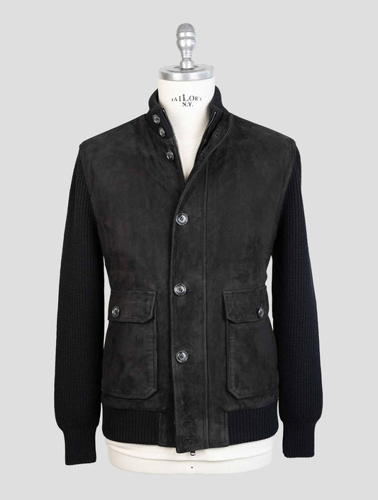 Barba Napoli Blue Leather Suede Coat