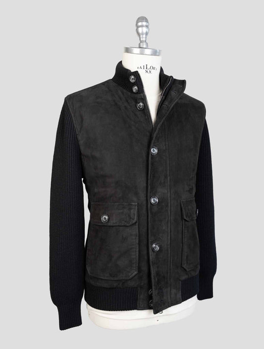 Barba Napoli Blue Leather Suede Coat