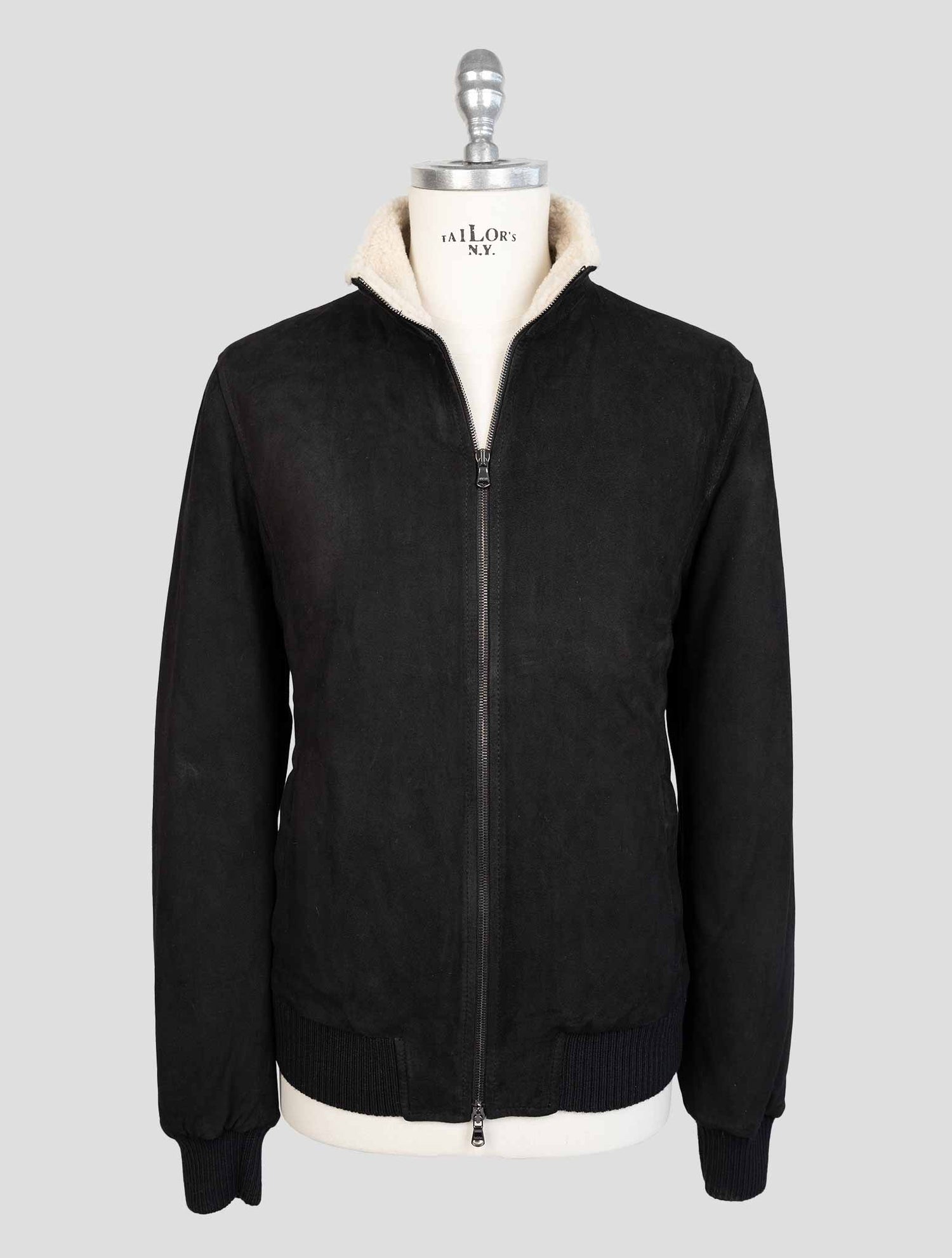 Barba Napoli Black Leather Suede Coat