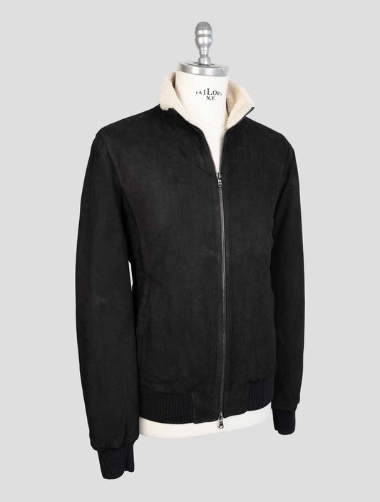 Barba Napoli Black Leather Suede Coat